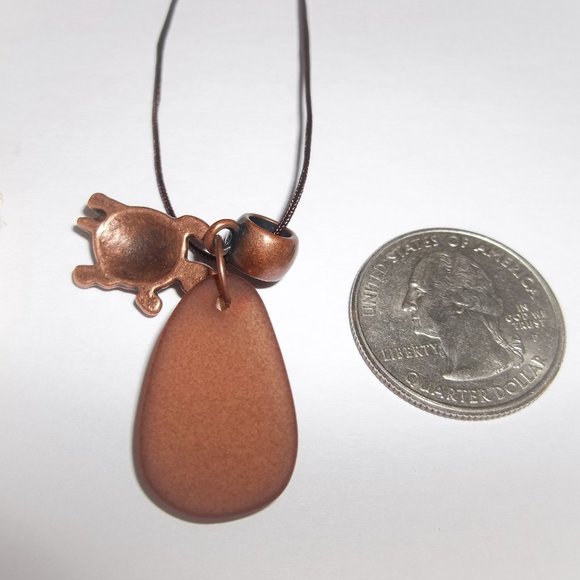 Copper and Brown Turtle Necklace Faux Beach Glass Vacation Wear Jewelry Set 7055 - Picture 3 of 12